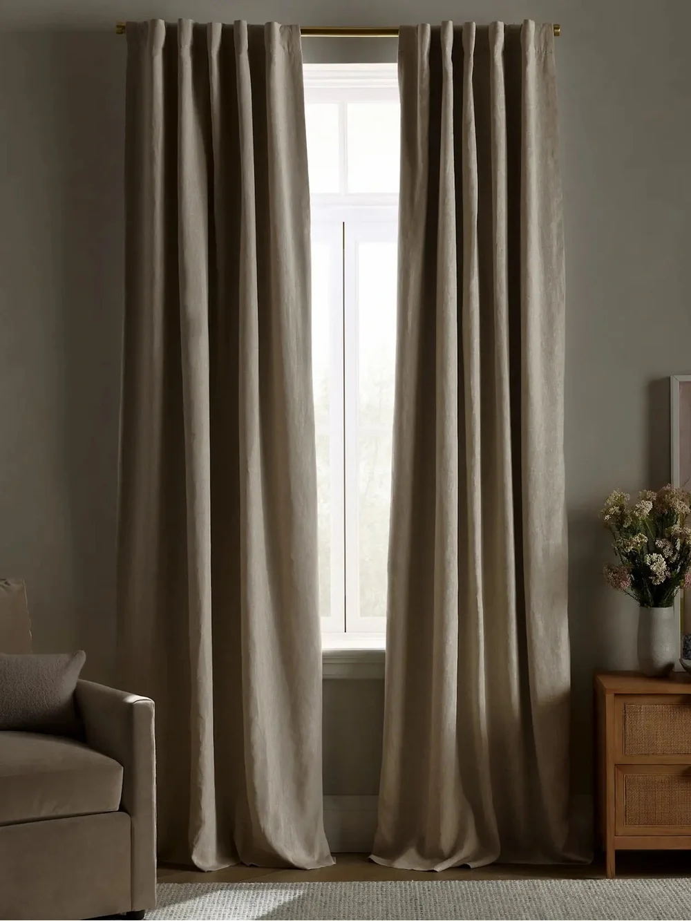 NWT QUINCE Set Of 2 48x108 European Linen True Blackout Curtains Flax 9056